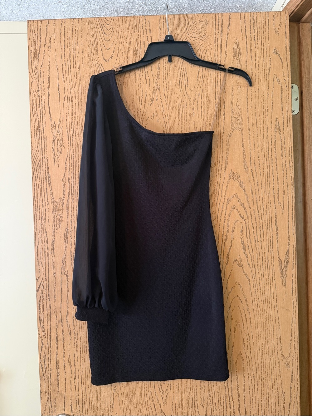 Charlotte Russe One-Shoulder Black Dress with Sheer Sleeve
